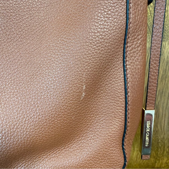 Vince Camuto Leather Foldover Purse Pine Cone Brown Snap Pocket Adjustable Strap - Picture 15 of 16